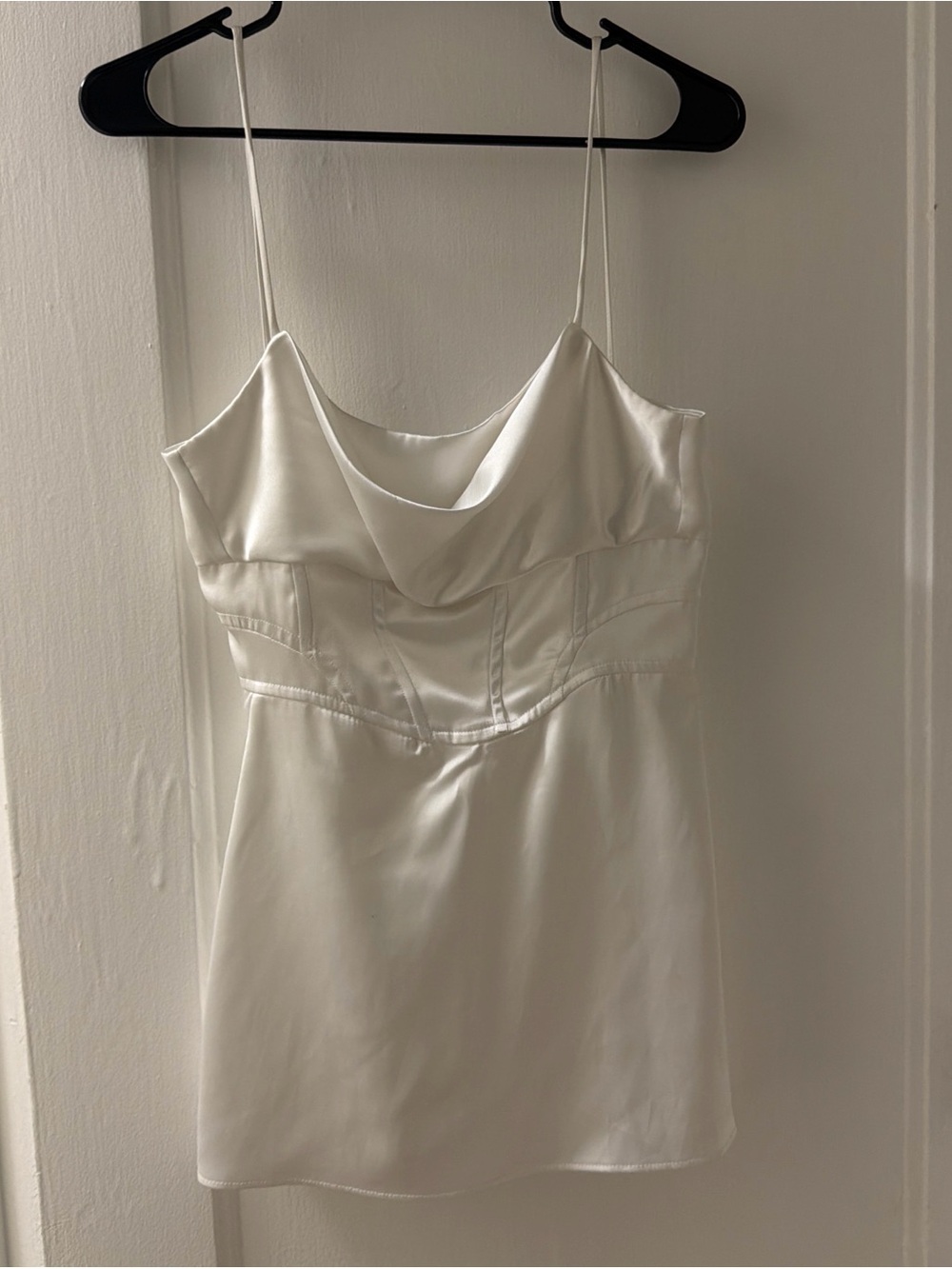 Zara White Satin Cowl Neck Mini Dress